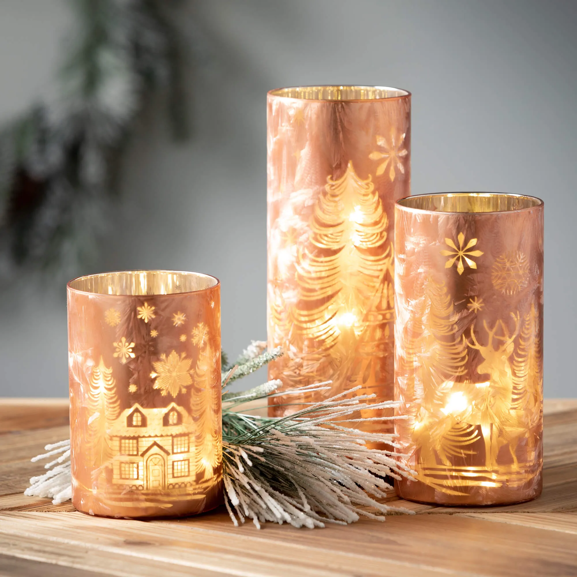 10"H, 8"H and 6"H Sullivans LED Holiday Candle Jar - Set of 3, Gold