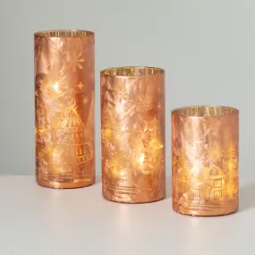 10"H, 8"H and 6"H Sullivans LED Holiday Candle Jar - Set of 3, Gold