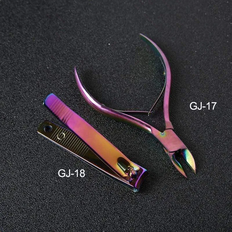 21 Style Rainbow Stainless Steel Nail Cuticle Pusher Tweezer Nail Art Files UV Gel Polish Remove Manicure Care Groove Clean Tool