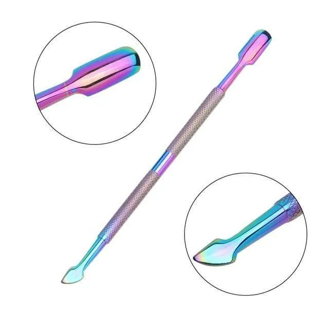 21 Style Rainbow Stainless Steel Nail Cuticle Pusher Tweezer Nail Art Files UV Gel Polish Remove Manicure Care Groove Clean Tool