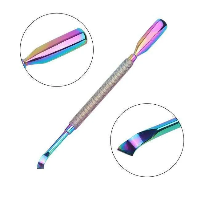 21 Style Rainbow Stainless Steel Nail Cuticle Pusher Tweezer Nail Art Files UV Gel Polish Remove Manicure Care Groove Clean Tool