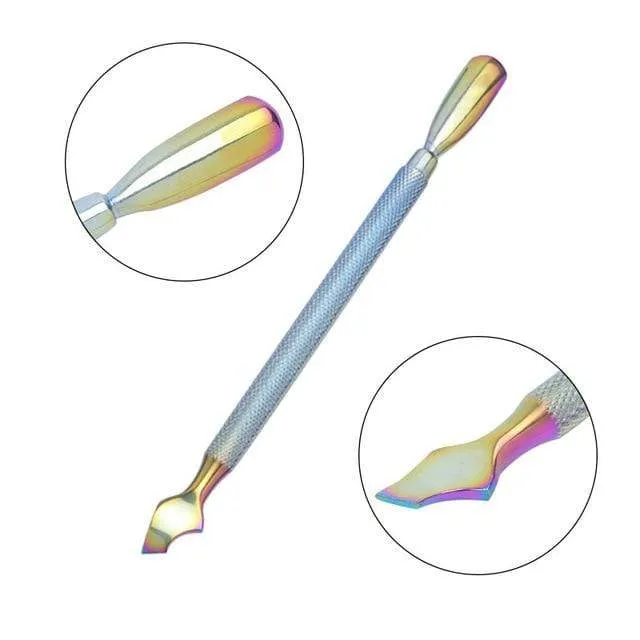 21 Style Rainbow Stainless Steel Nail Cuticle Pusher Tweezer Nail Art Files UV Gel Polish Remove Manicure Care Groove Clean Tool