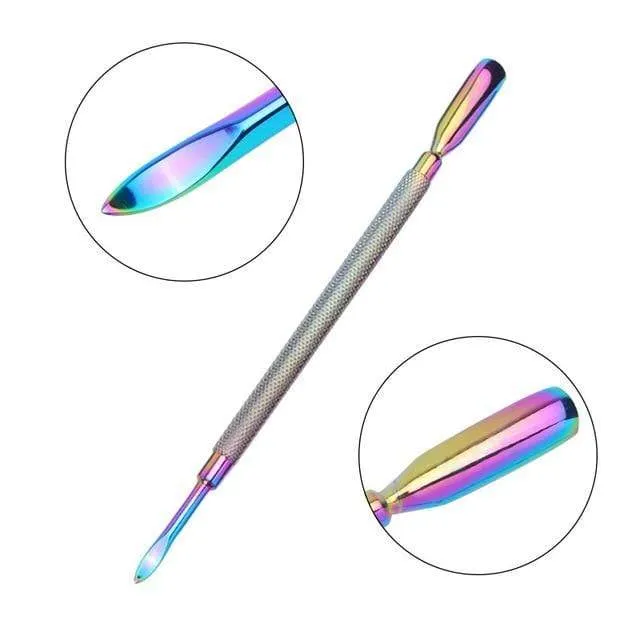 21 Style Rainbow Stainless Steel Nail Cuticle Pusher Tweezer Nail Art Files UV Gel Polish Remove Manicure Care Groove Clean Tool