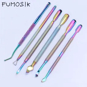 21 Style Rainbow Stainless Steel Nail Cuticle Pusher Tweezer Nail Art Files UV Gel Polish Remove Manicure Care Groove Clean Tool