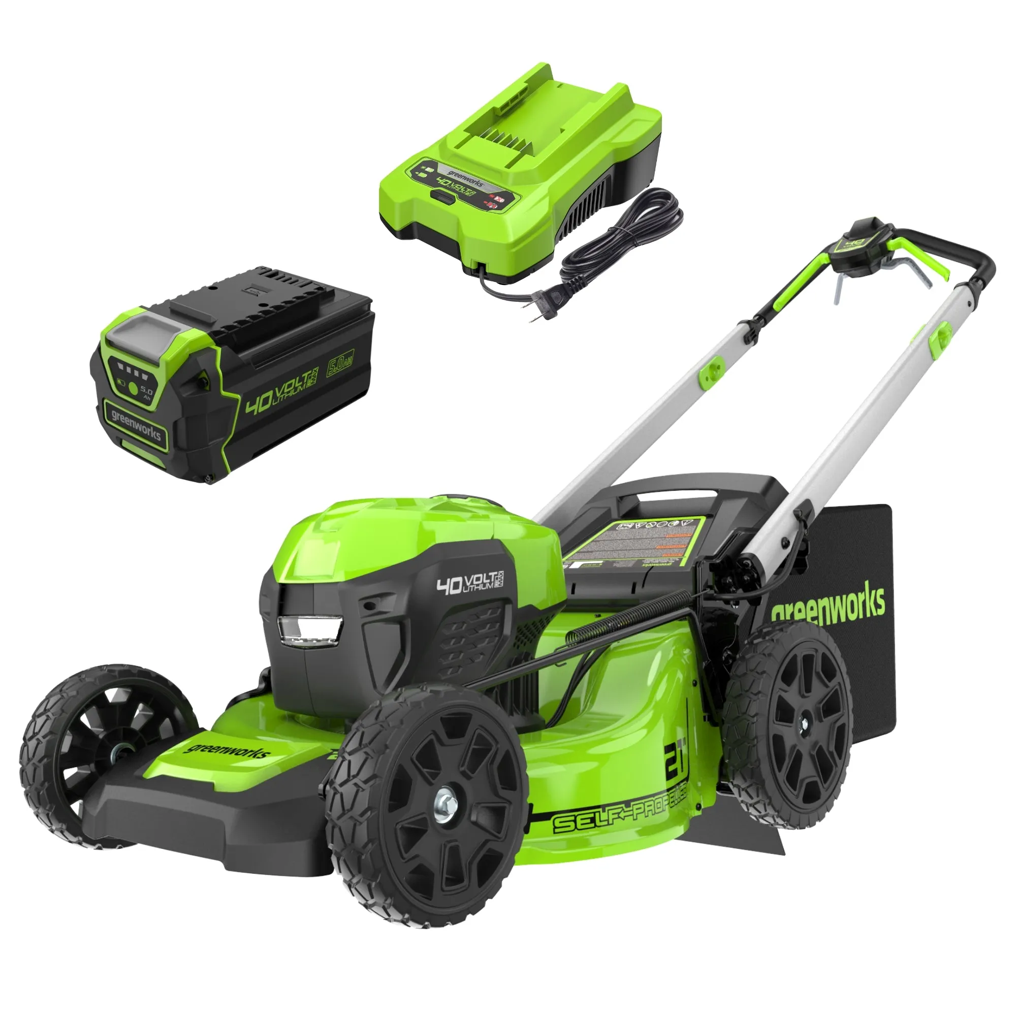 40V 21" Cordless Battery Self-Propelled Lawn Mower w/ (1) 5.0Ah USB Batteries & Charger