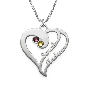 .925 Sterling silver Two Hearts Forever One Birthstone Necklace