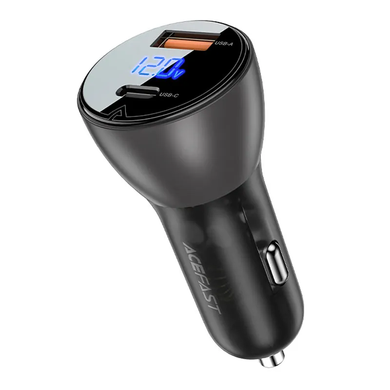 ACEFAST B6 METAL CAR CHARGER 63W (USB-A USB-C) WITH DIGITAL DISPLAY