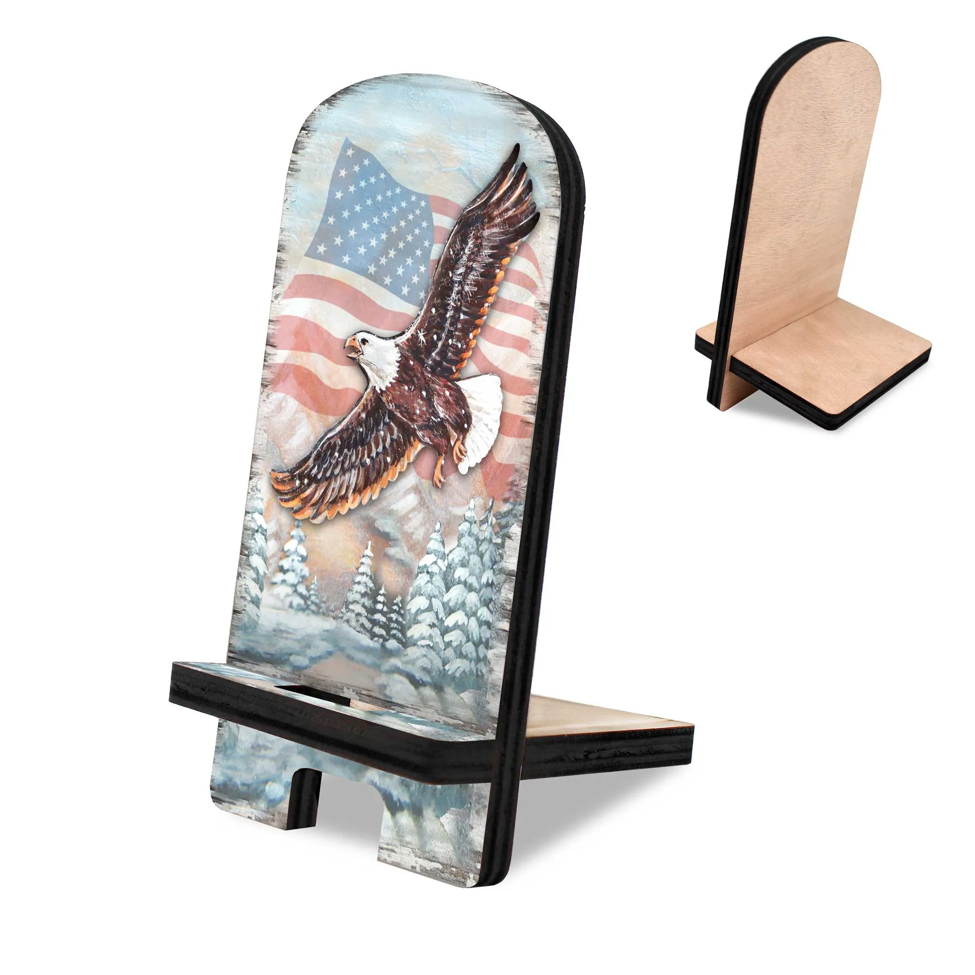 American Eagle Cell Phone Stand - Wood Mobile Tablet Holder Charging Station Organizer - 892050