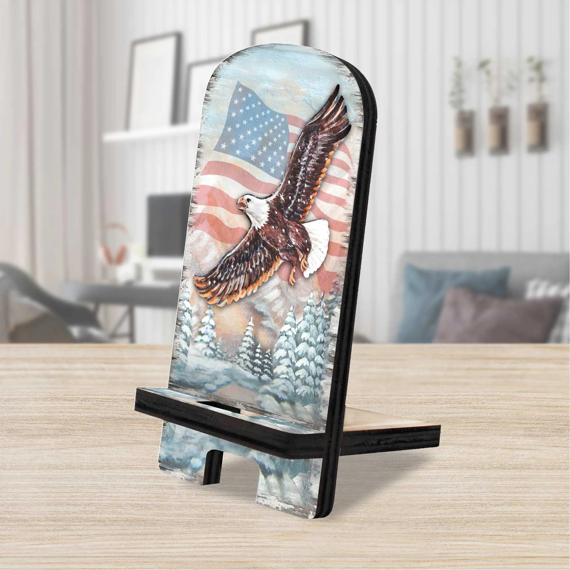 American Eagle Cell Phone Stand - Wood Mobile Tablet Holder Charging Station Organizer - 892050