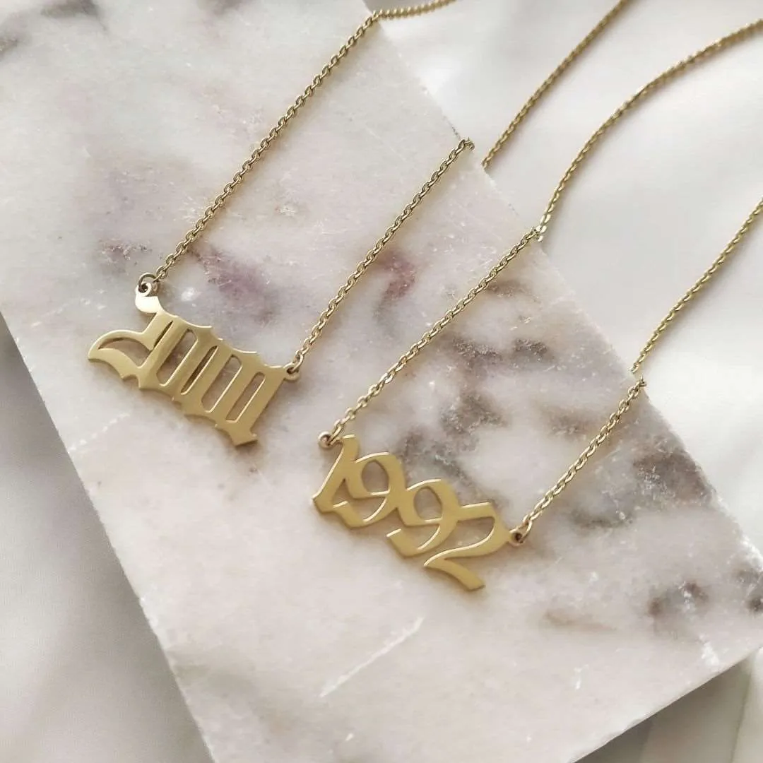 Ancient Old English Birth Year Necklace