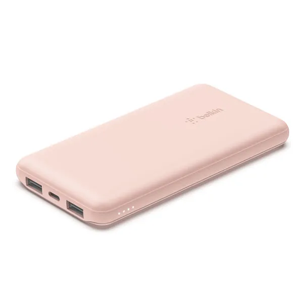 BELKIN BOOSTCHARGE 10 000 Mah Power Bank with USB-C 15W, Dual USB-A, 15cm USB-A to C Cable - Rose Gold