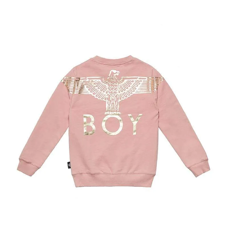 BOY EAGLE BACKPRINT KIDS SWEATSHIRT - PINK/GOLD