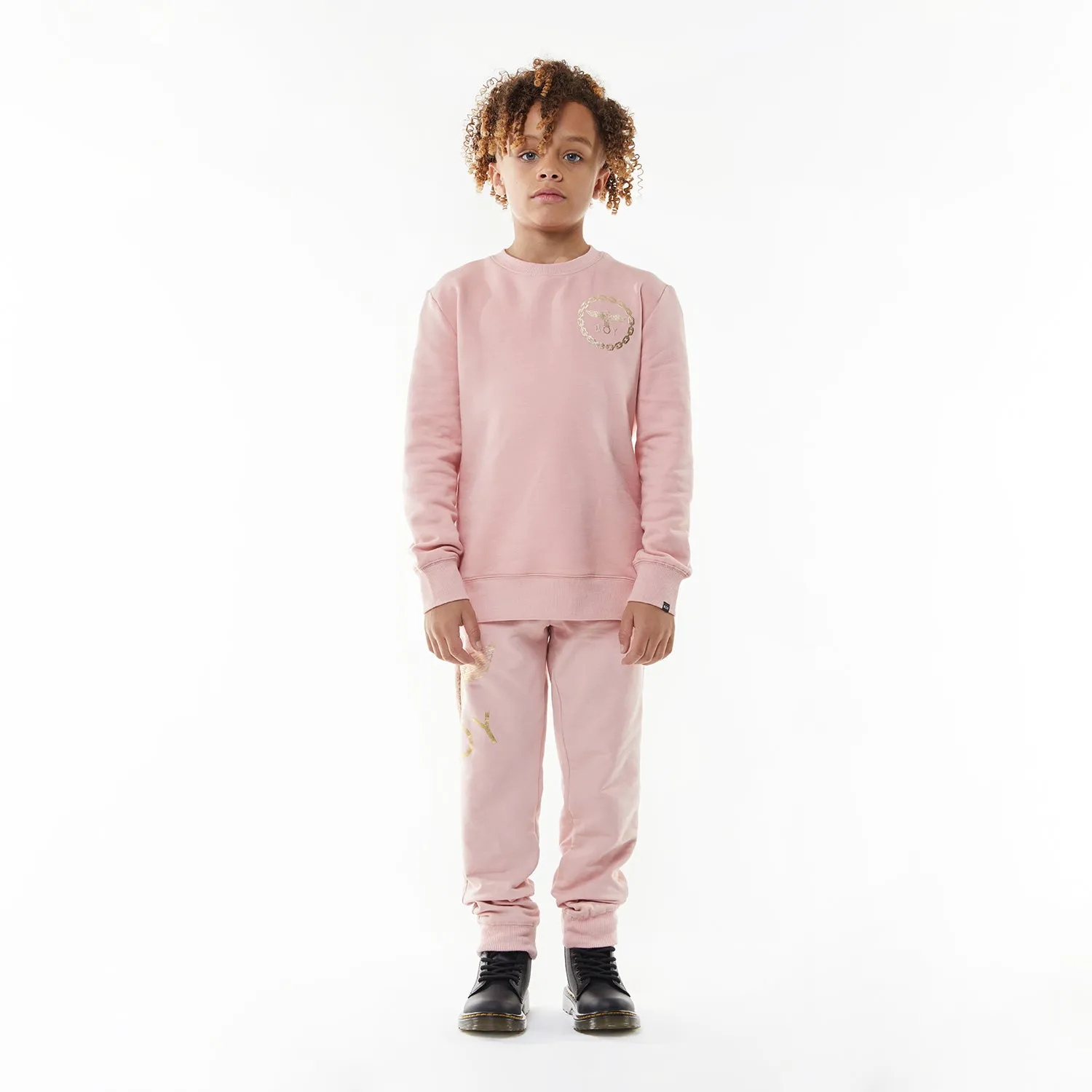 BOY EAGLE BACKPRINT KIDS SWEATSHIRT - PINK/GOLD