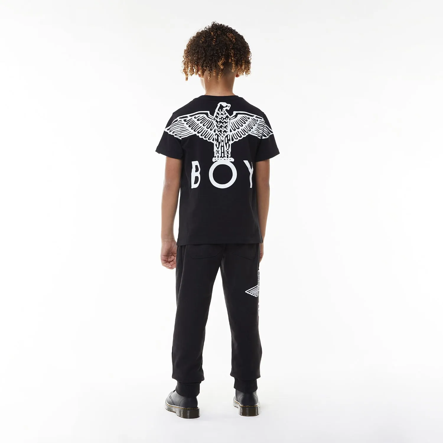 BOY EAGLE BACKPRINT KIDS T-SHIRT - BLACK