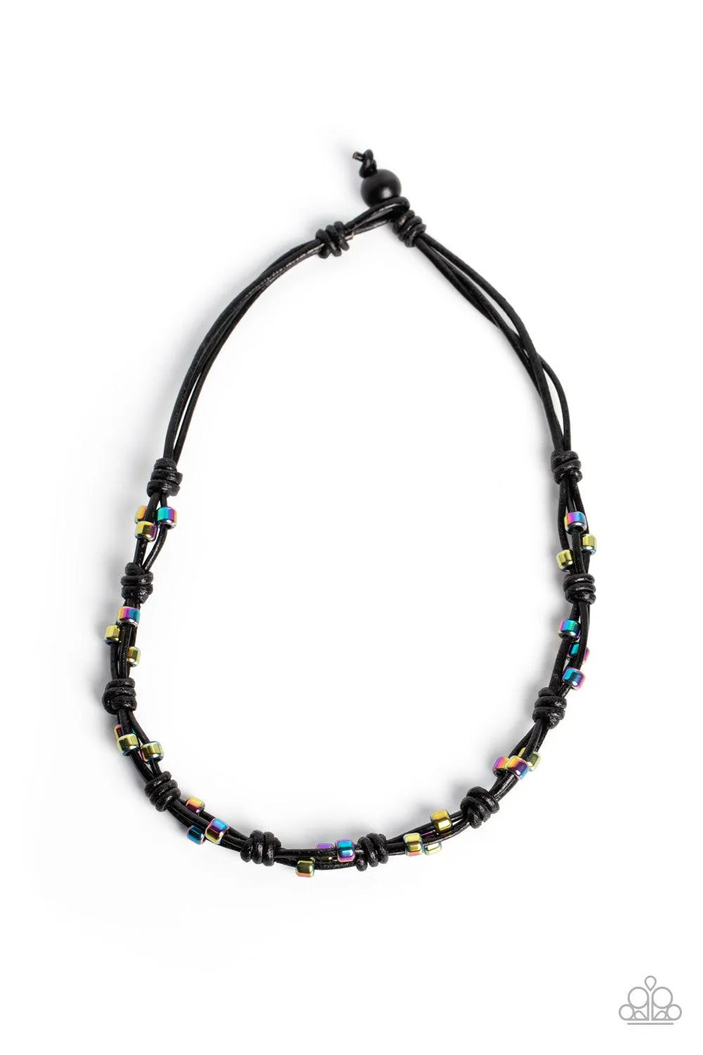 Braided Brawl Multi Oil Spill & Black Urban Necklace - Paparazzi Accessories