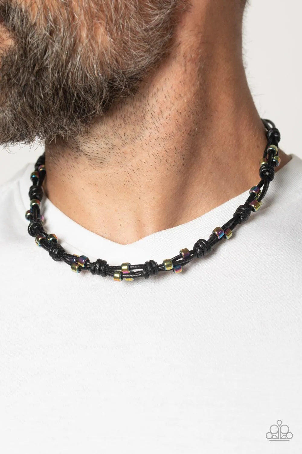 Braided Brawl Multi Oil Spill & Black Urban Necklace - Paparazzi Accessories