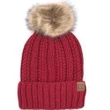 C. C Fuzzy Lining With Knitted Beanie And Fur Pom Pom