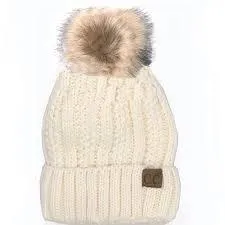 C. C Fuzzy Lining With Knitted Beanie And Fur Pom Pom