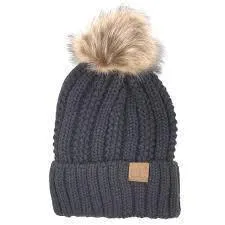 C. C Fuzzy Lining With Knitted Beanie And Fur Pom Pom