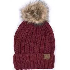 C. C Fuzzy Lining With Knitted Beanie And Fur Pom Pom