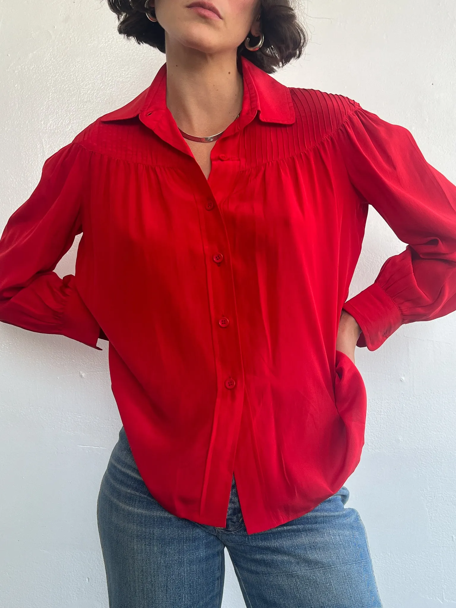 Cherry Silk Valentino Blouse (M)