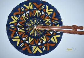 Colorful Bogolan Style Blue and Yellow African Tribal Print Fashion Fan FAN-21