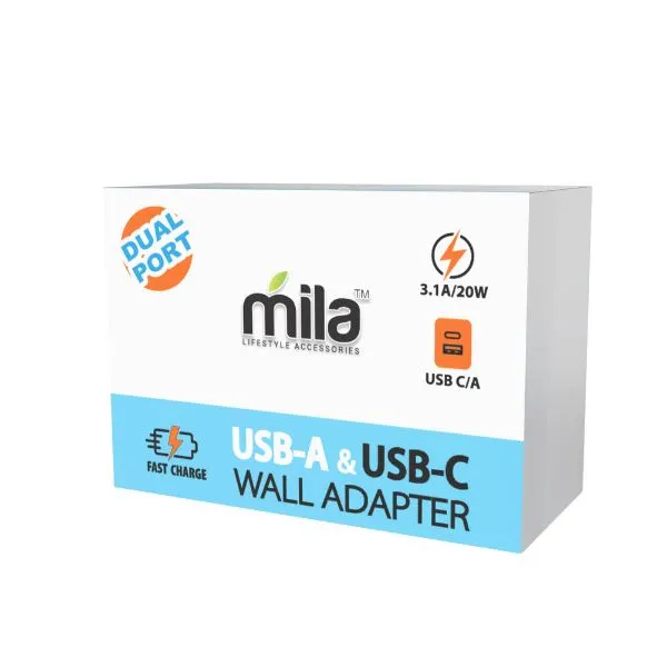 Compact USB C/A Wall Adapter - Pack of 12