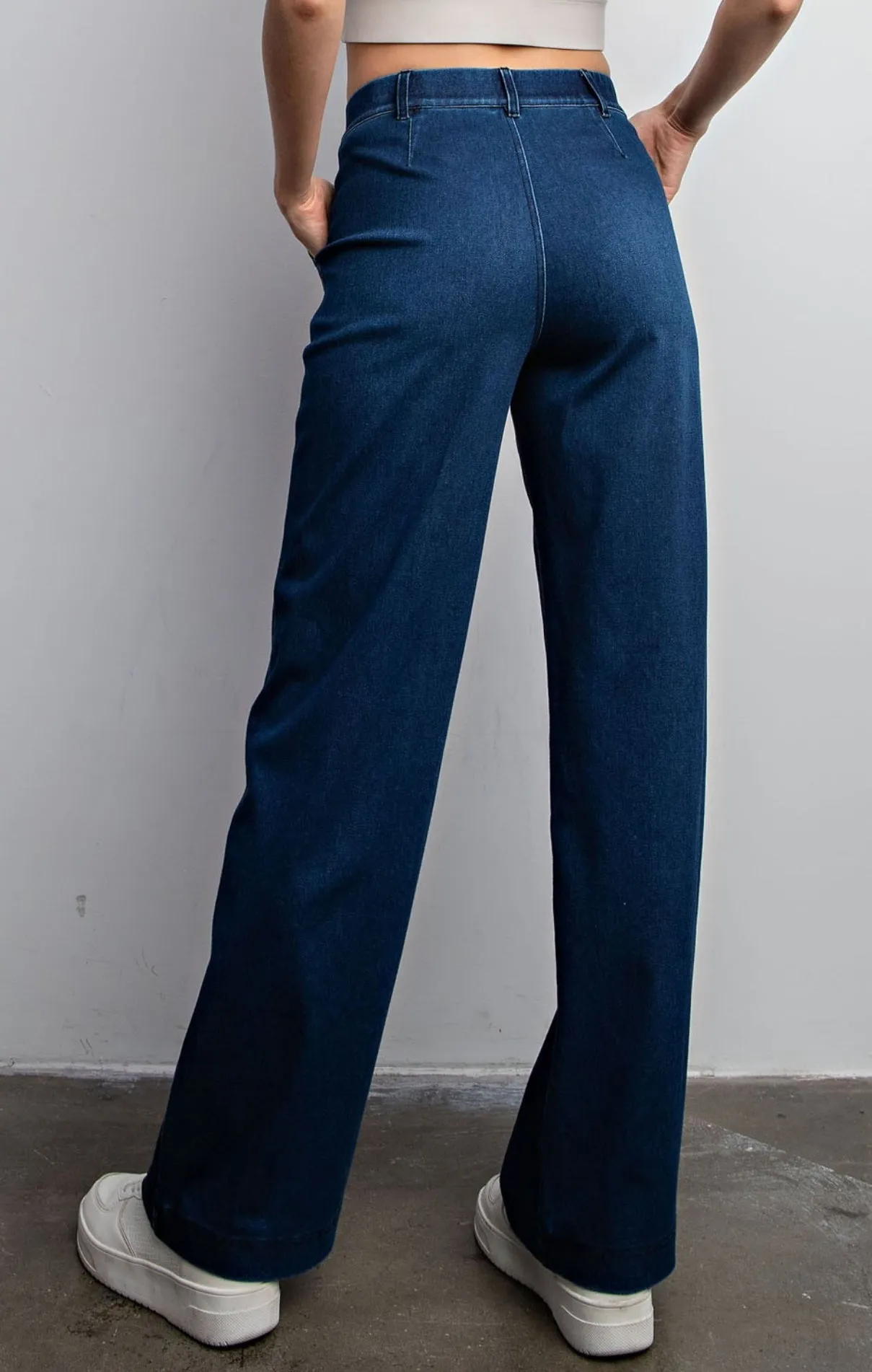 COTTON STRETCH PULL ON WIDE LEG DENIM ( 3 colors)