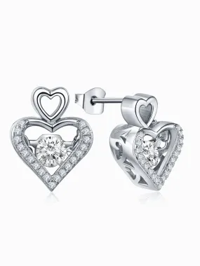 Dancing American Diamond Silver Heart Studs