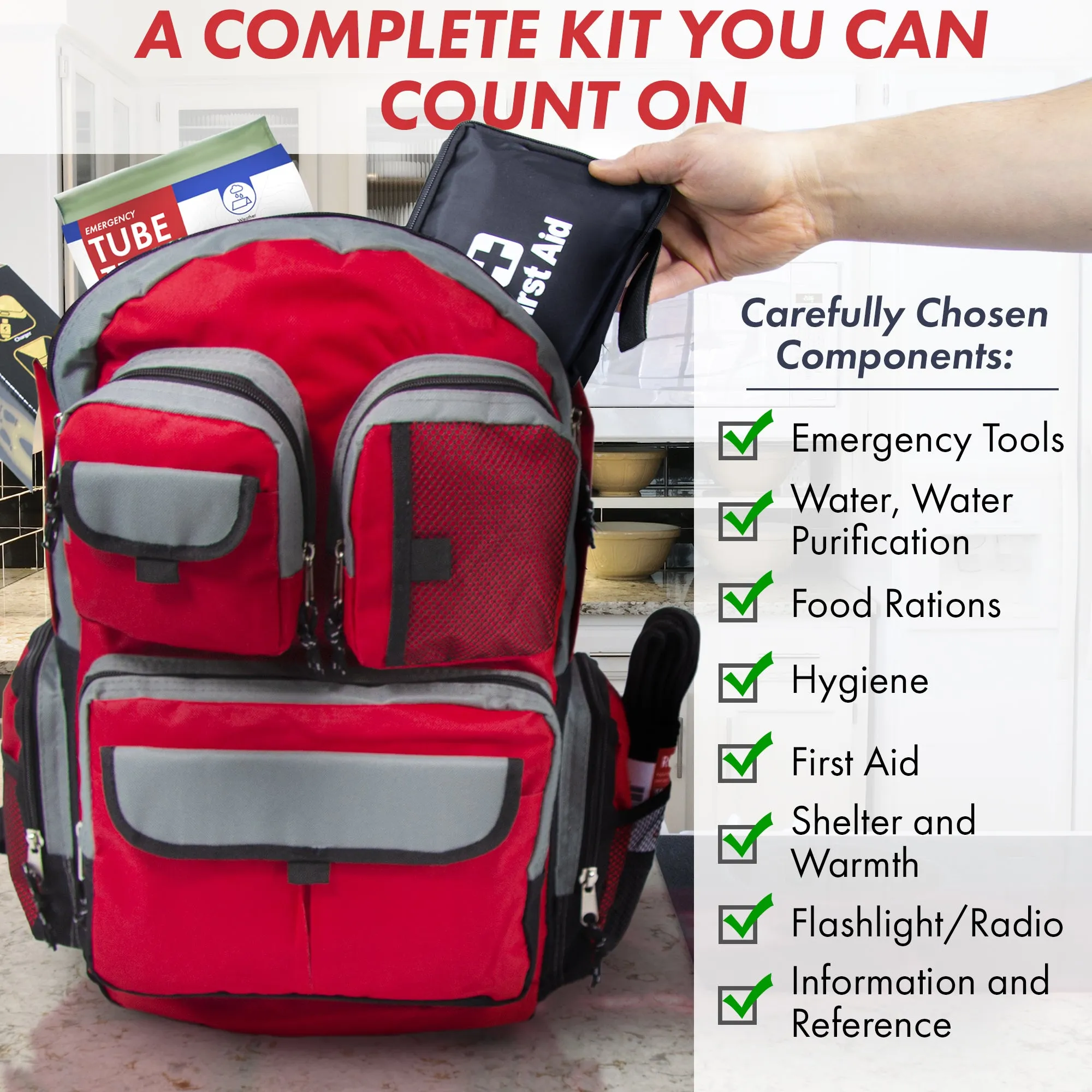 Deluxe Urban Survival Kit - Red Backpack