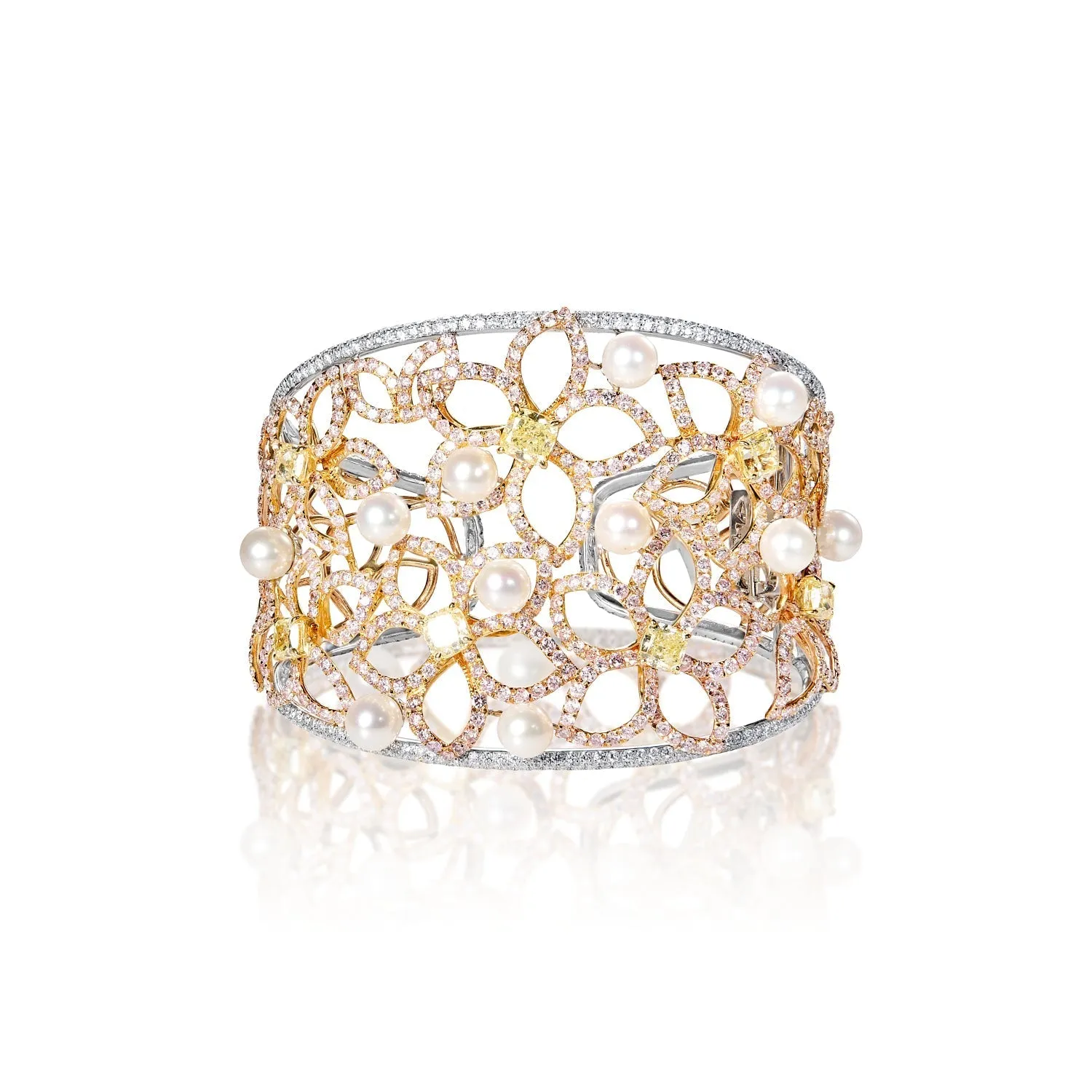 Eliana 21 Carat Fancy Yellow Colored Diamond Cuff Bracelet in 18k White Gold By Mike Nekta NYC