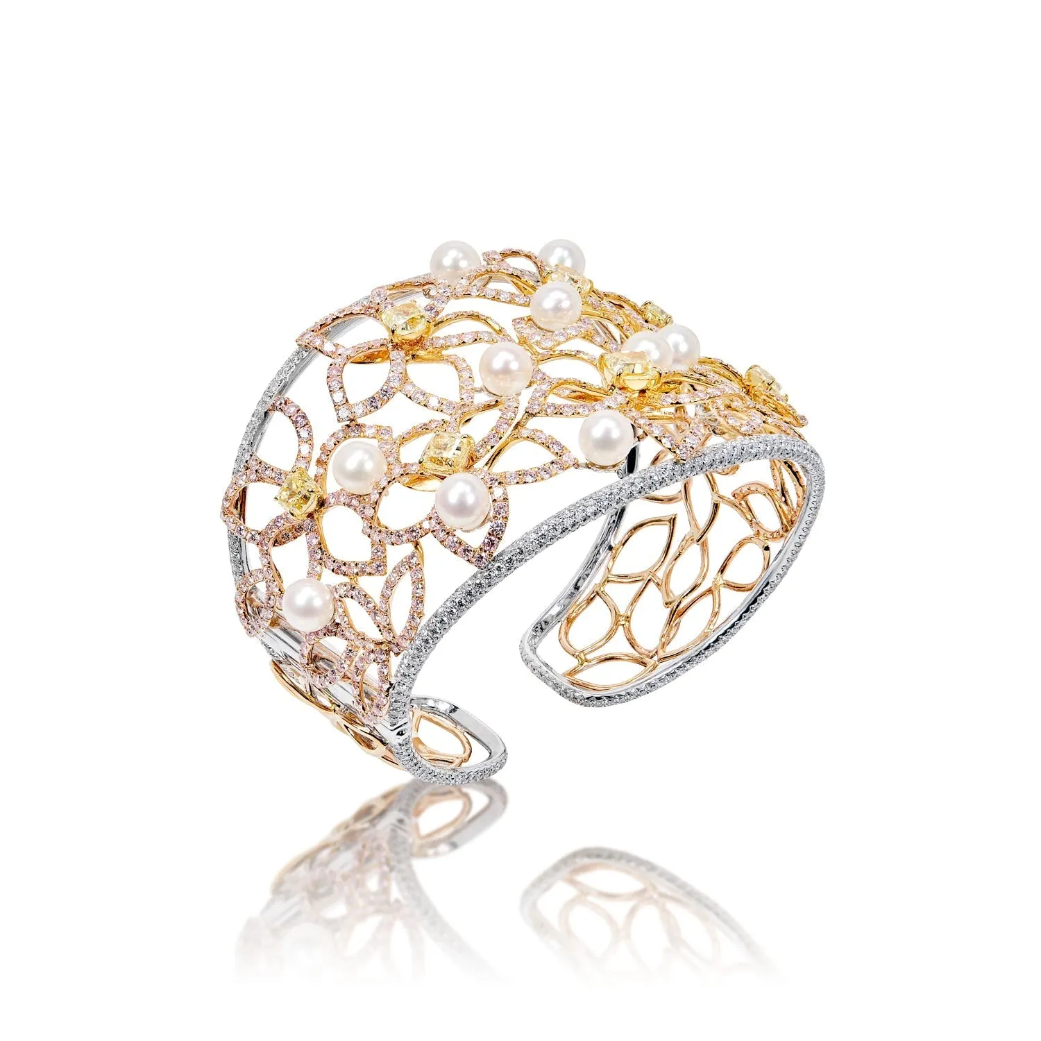 Eliana 21 Carat Fancy Yellow Colored Diamond Cuff Bracelet in 18k White Gold By Mike Nekta NYC