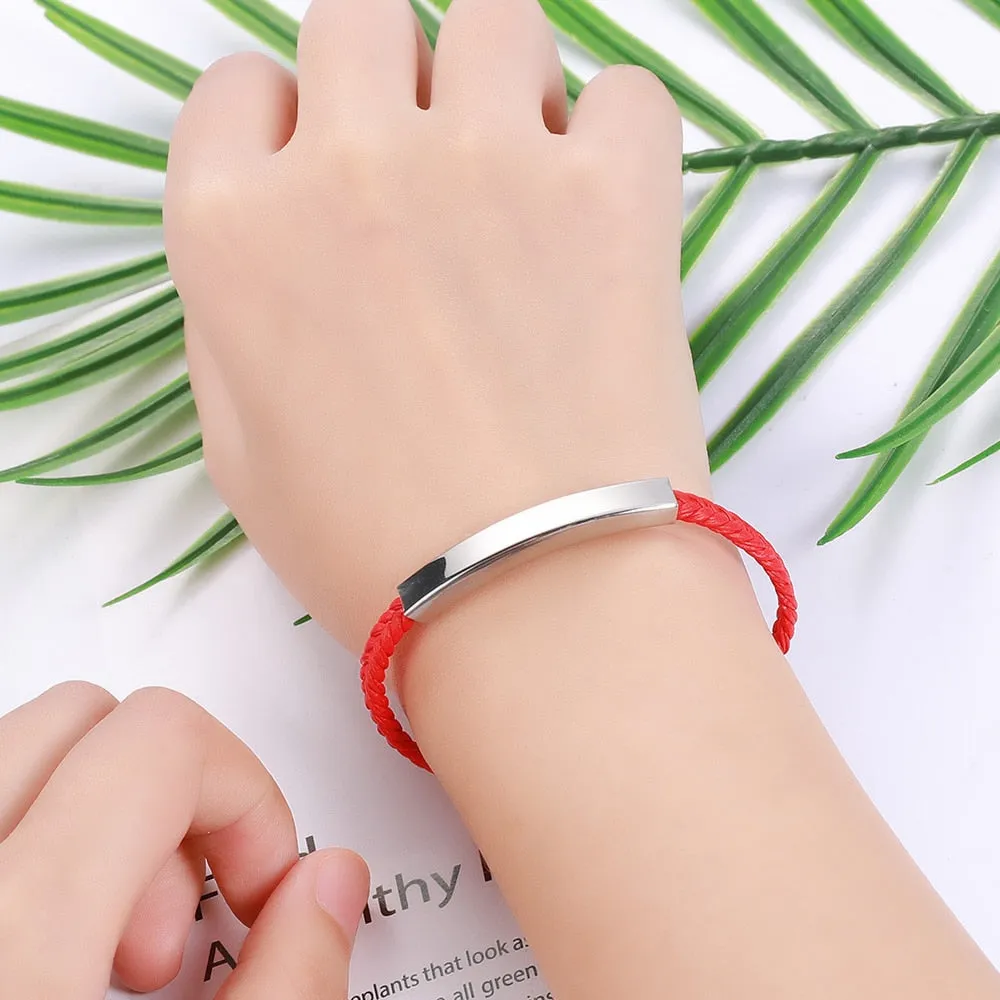 Engravable Leather and Stainless Steel Fashion Bracelet