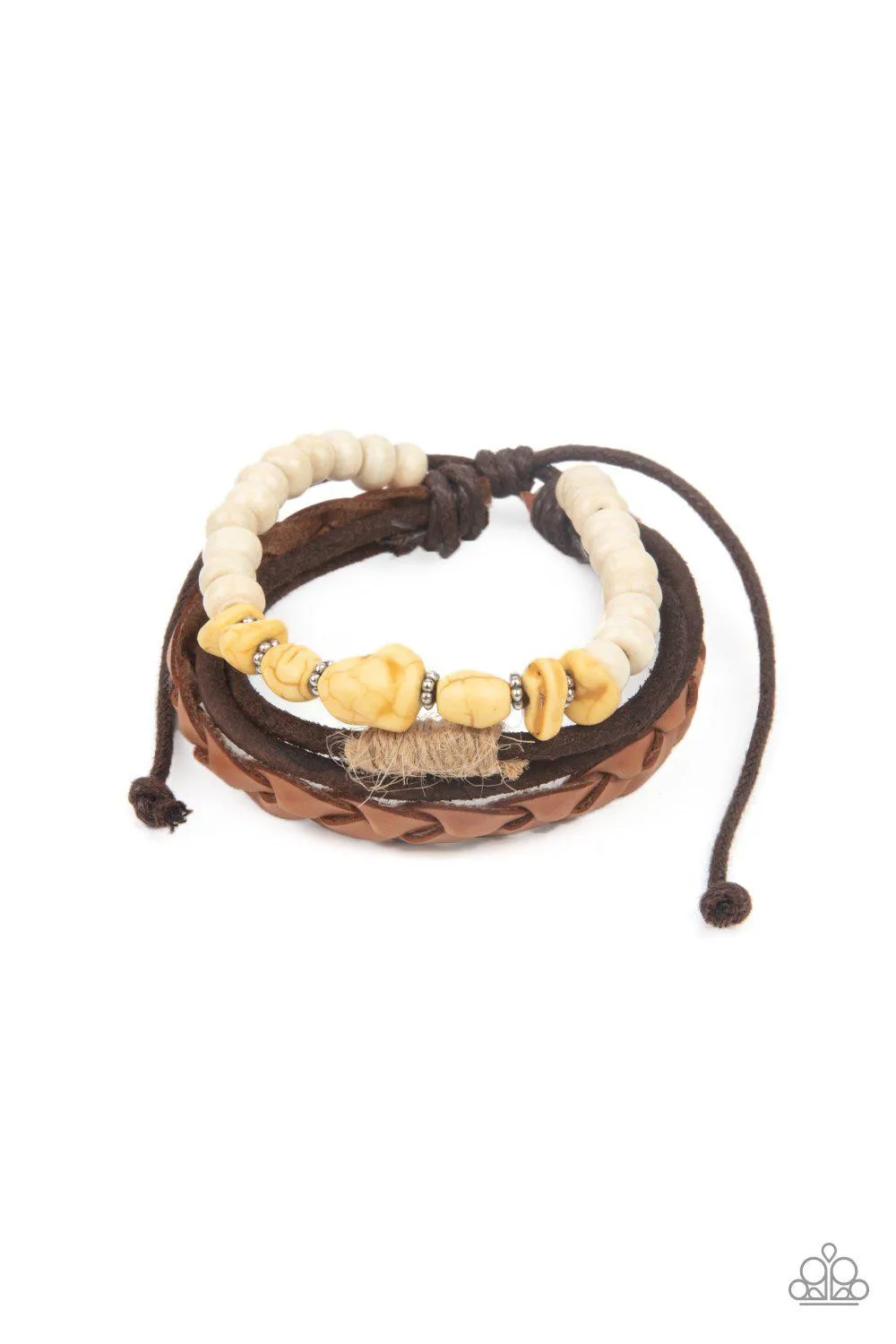 Far Out Wayfair Yellow Stone and Brown Leather Urban Knot Bracelet - Paparazzi Accessories