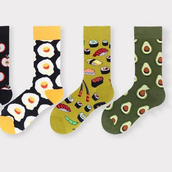 Fashion Food Pattern Middle Tube Socks