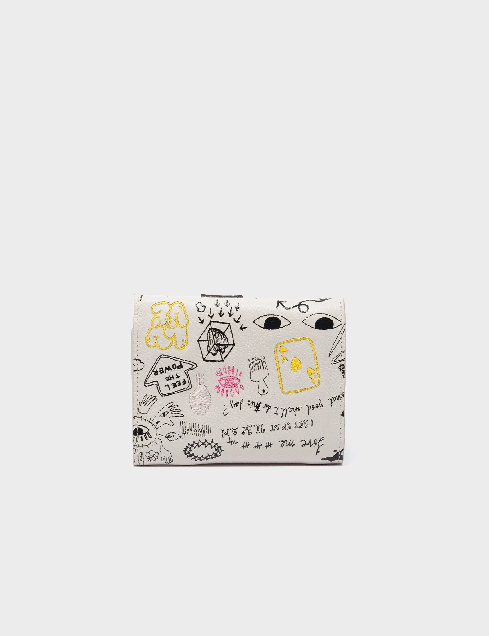 Fiona Cream Leather Wallet - Urban Doodles Print