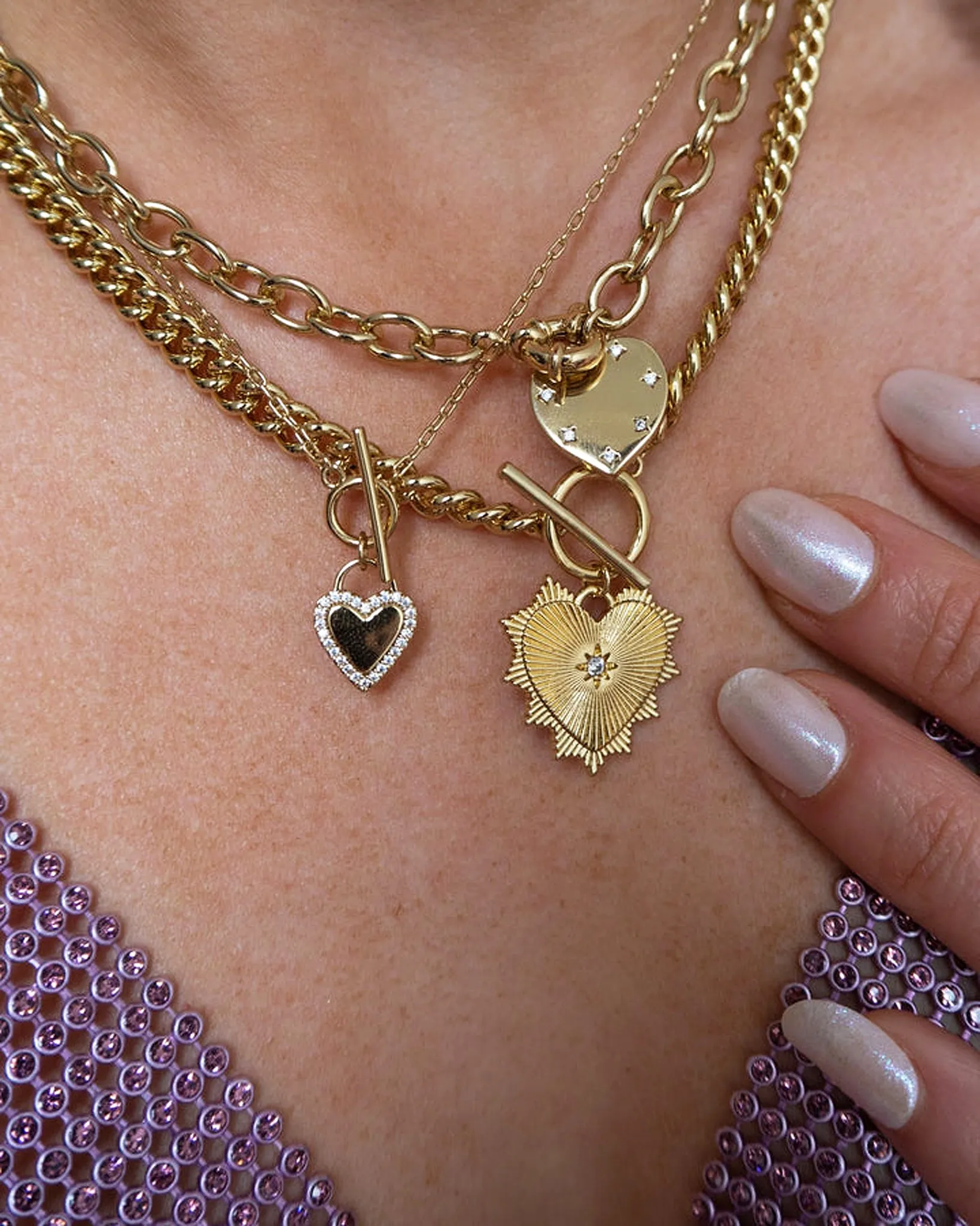 Five and Two Nova Heart Pendant Necklace in 14k Gold Plated