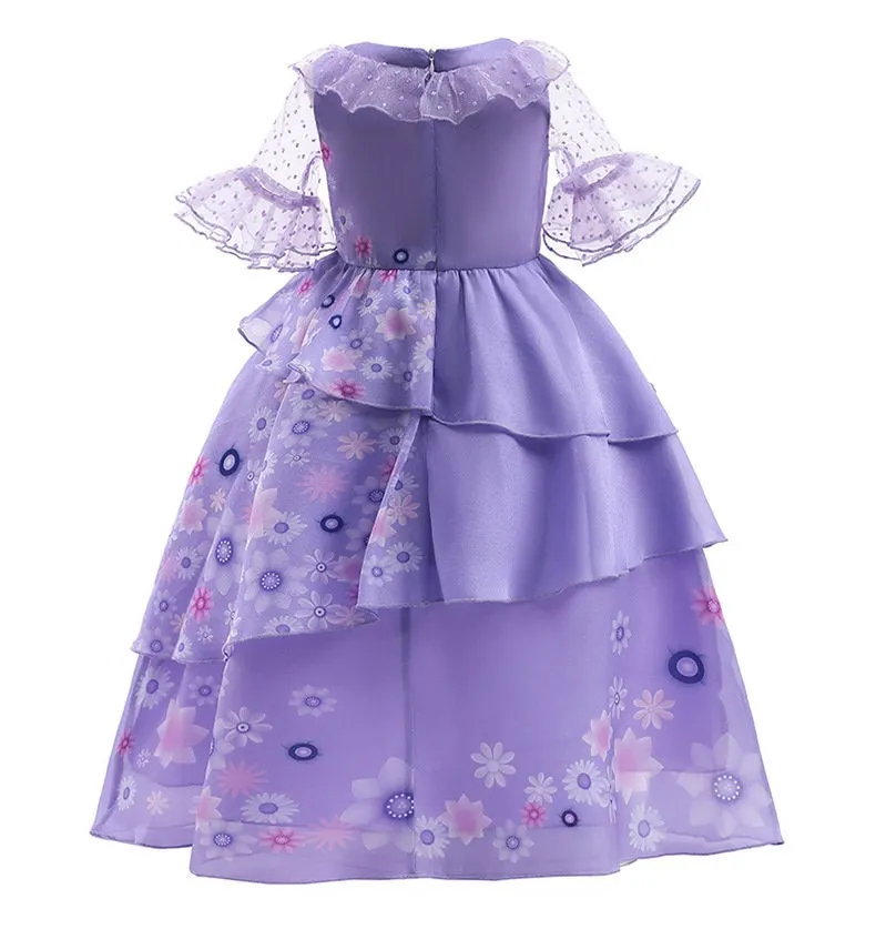 Flower Purple Princess Dress for 3-10 Year-Old Girls