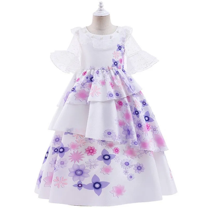 Flower Purple Princess Dress for 3-10 Year-Old Girls