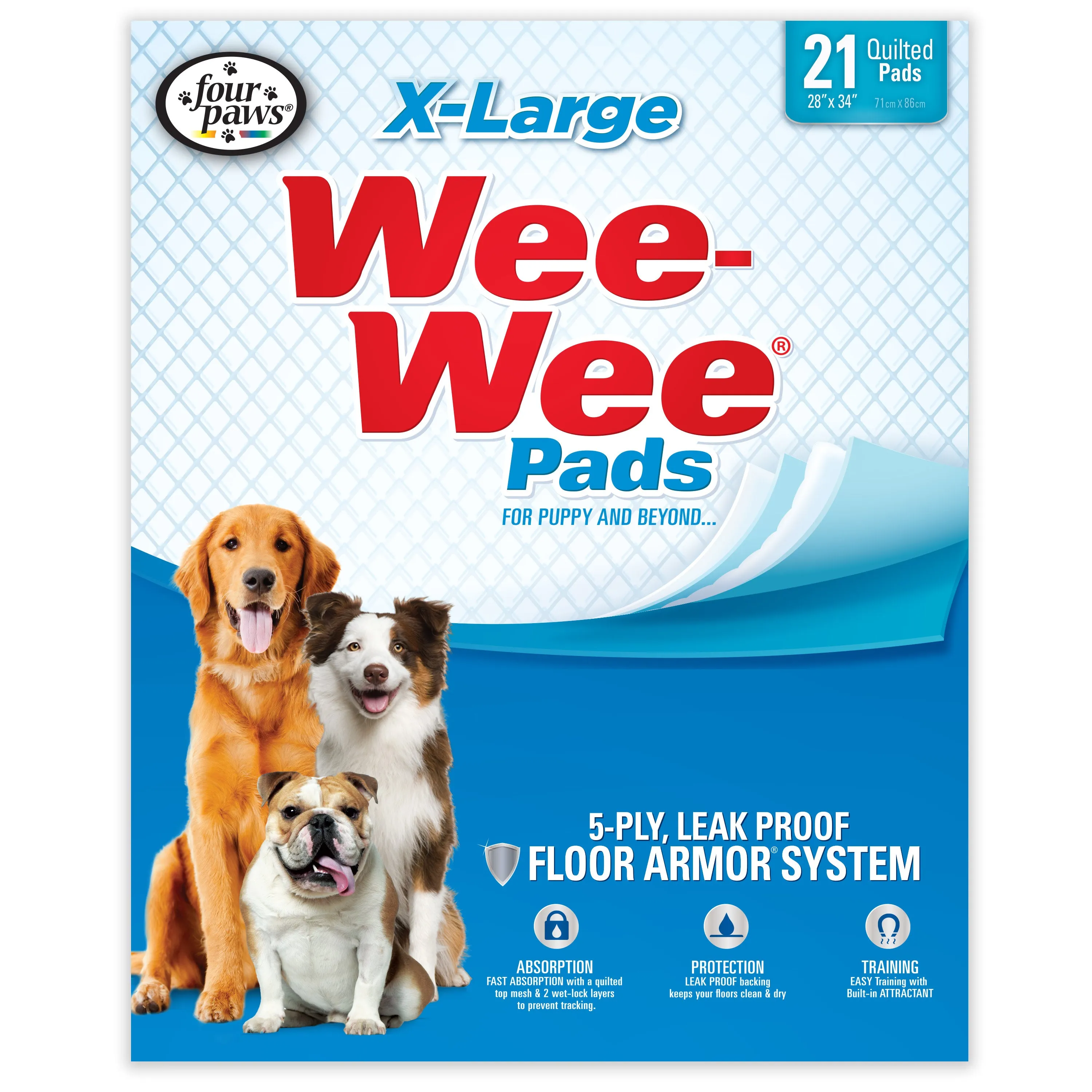 Four Paws Four Paws Wee-Wee Superior Performance X-Large Dog Pee Pads 21 Count X-Large 28 x 34