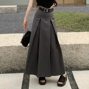 Gray Long Skirt Korean Fashion ON963