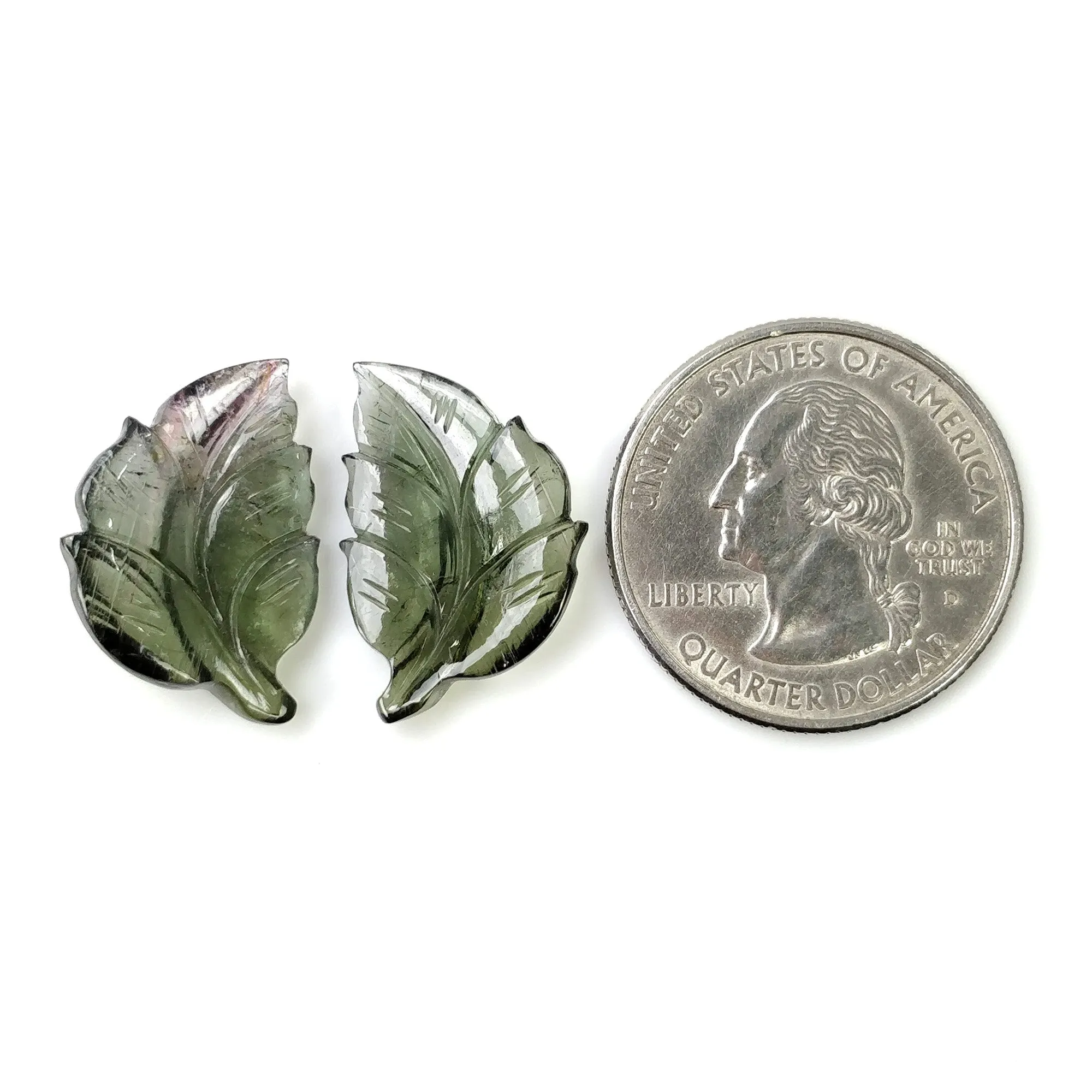 GREEN TOURMALINE Gemstone Carving : 15.25cts Natural Untreated Watermelon Tourmaline Hand Carved LEAVES 21*15mm Pair (With Video)