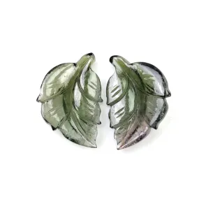 GREEN TOURMALINE Gemstone Carving : 15.25cts Natural Untreated Watermelon Tourmaline Hand Carved LEAVES 21*15mm Pair (With Video)