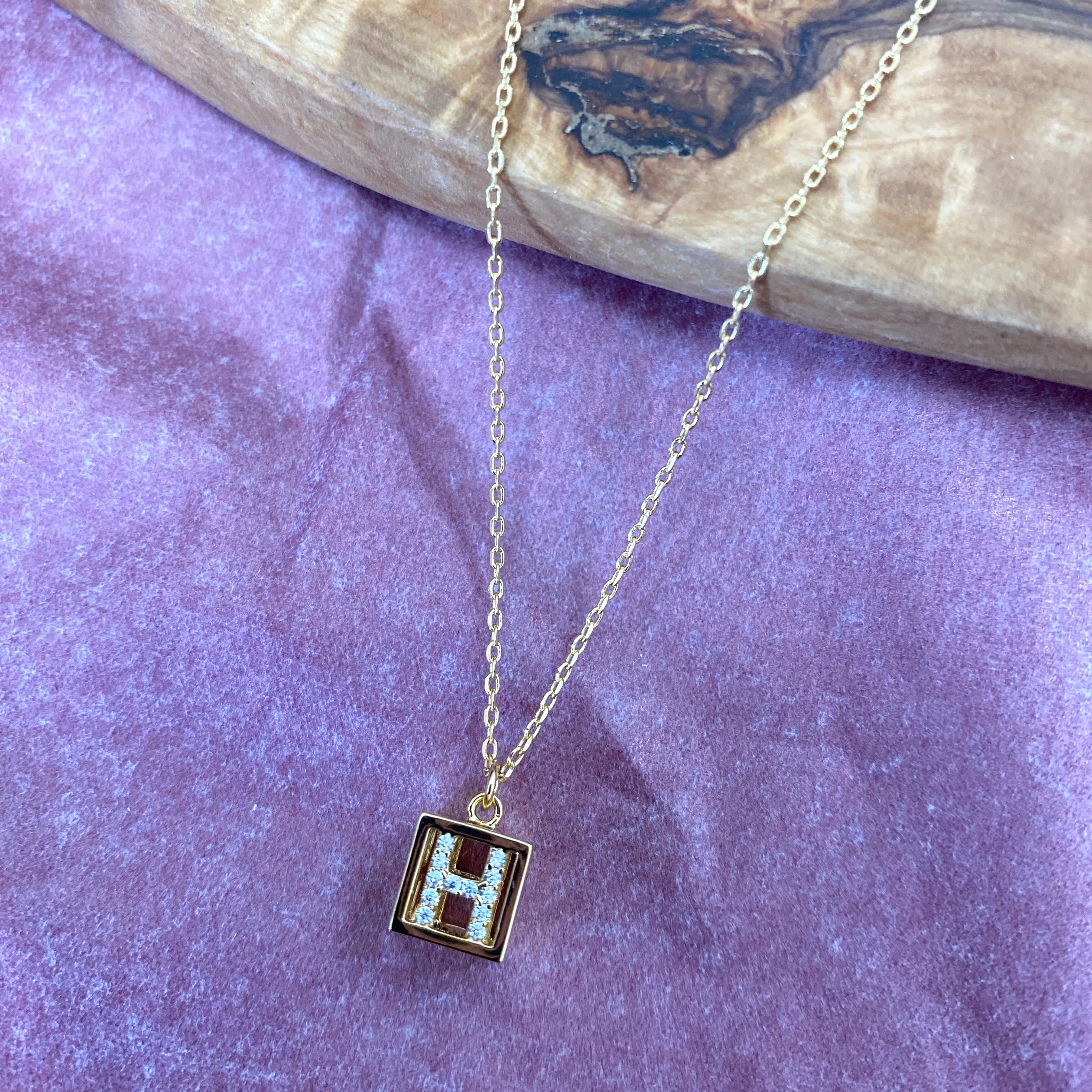 H-INITIAL SQUARE PENDANT NECKLACE