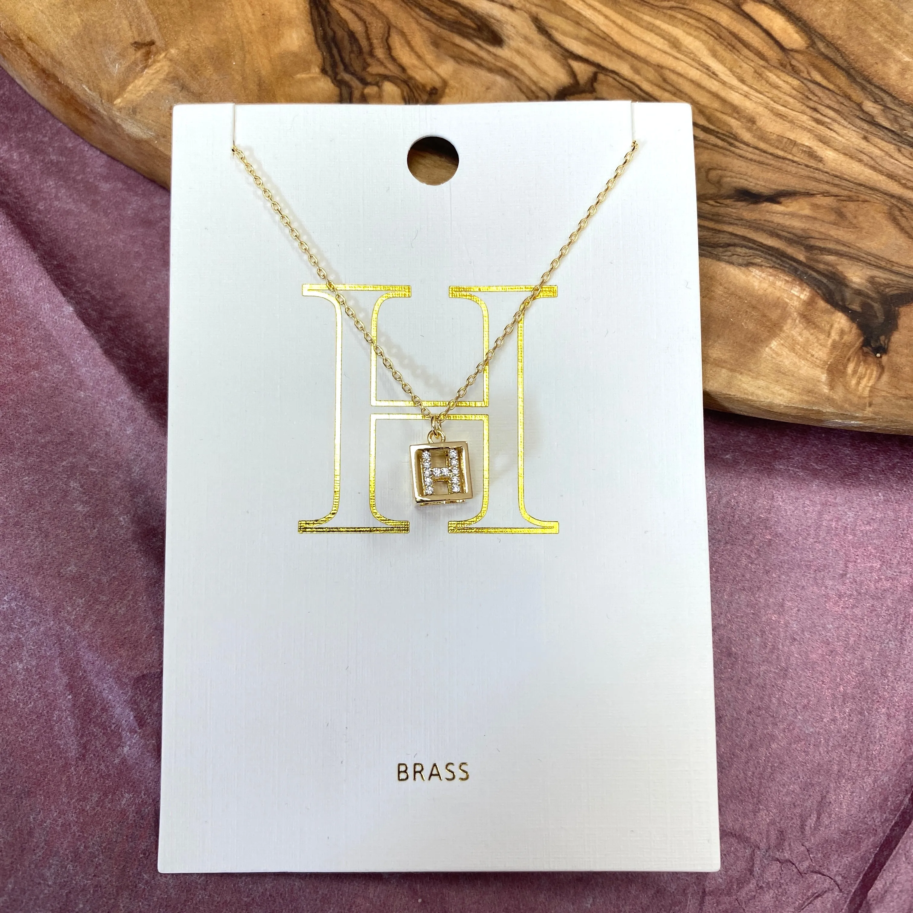 H-INITIAL SQUARE PENDANT NECKLACE