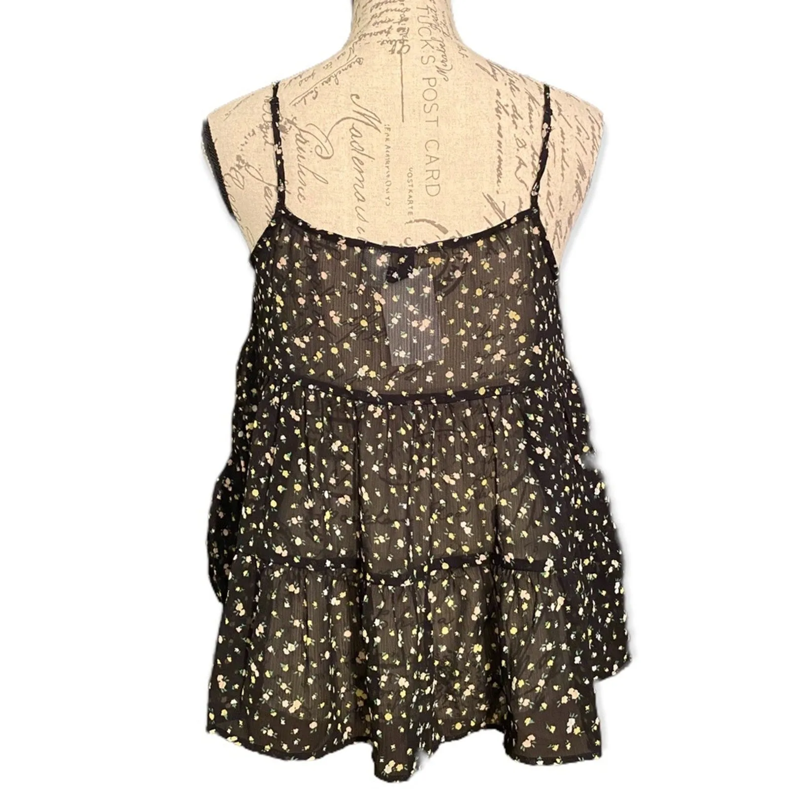 H&M Divided Semi Sheer Floral Babydoll Top Size Small