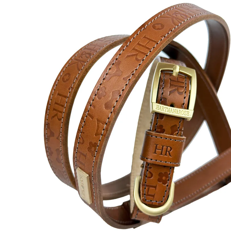 H&R Embossed Dog Collar in Saddle Brown