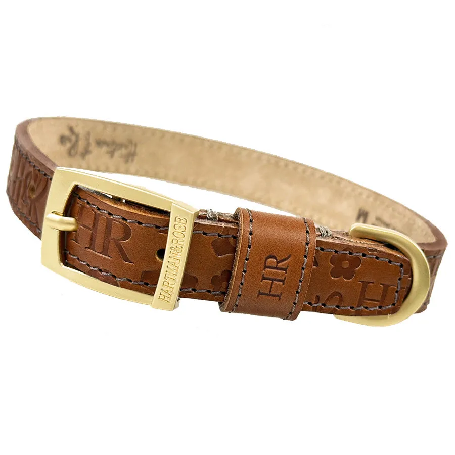 H&R Embossed Dog Collar in Saddle Brown