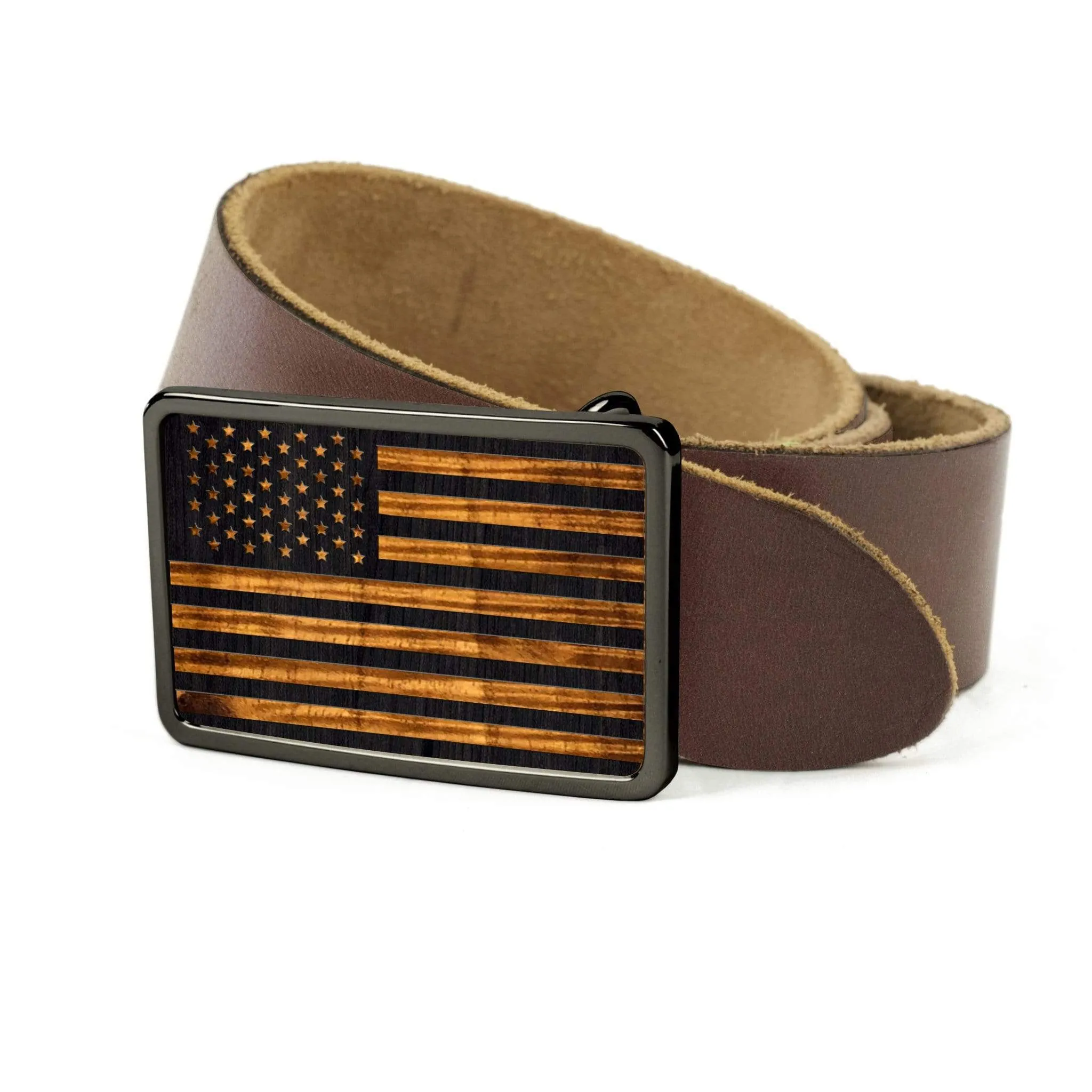 Hawaiian Koa & Old Glory Engraving Belt Buckle