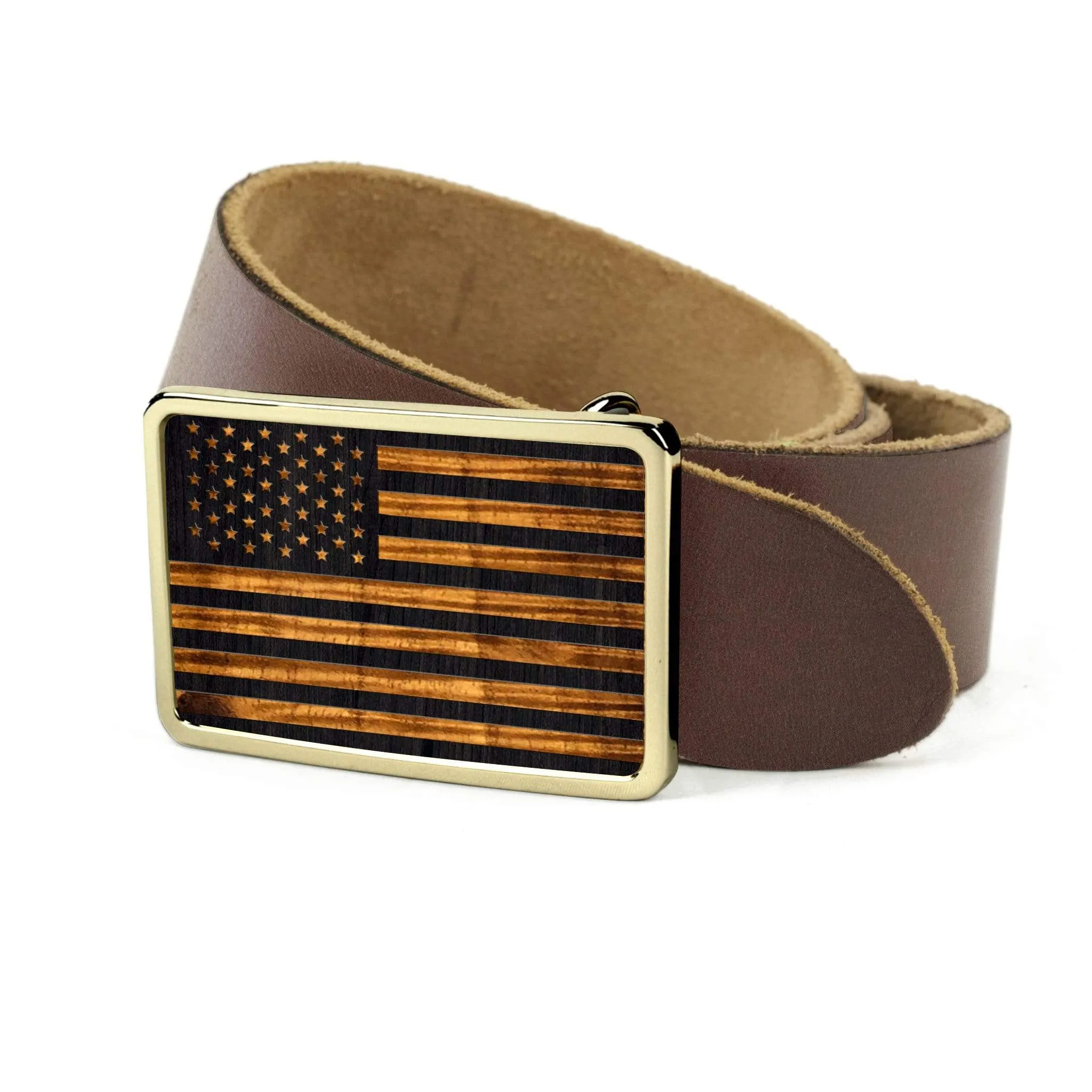 Hawaiian Koa & Old Glory Engraving Belt Buckle